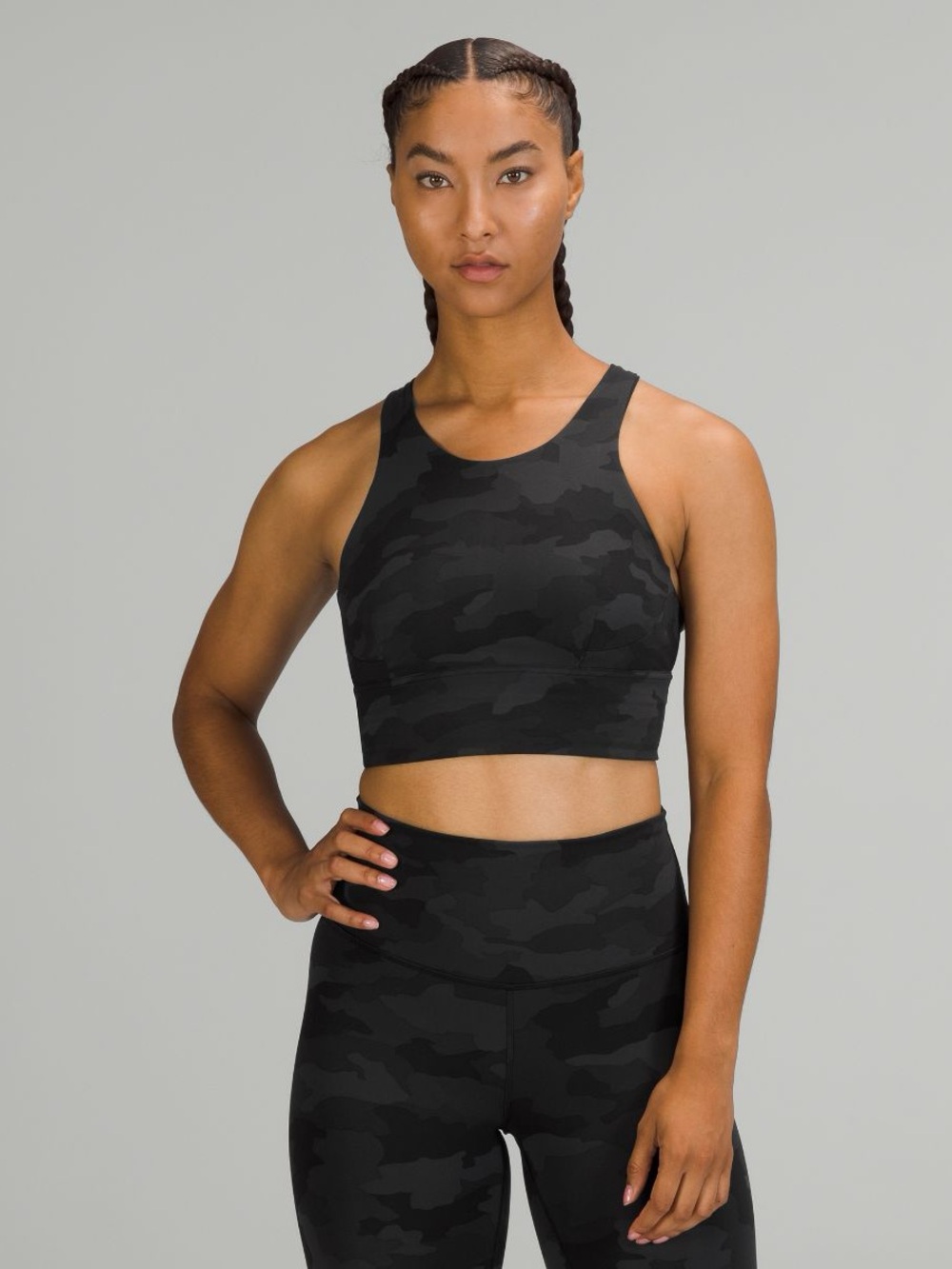 Lululemon Wunder Train Longline High-Neck Deep Coal Multi Camo Sports Bra Size 8